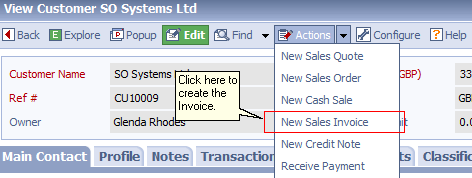 Create a new Invoice from the Customer