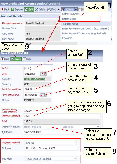 Entering/paying a credit card bill