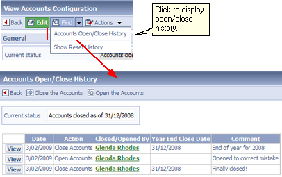 Accounts open/close history