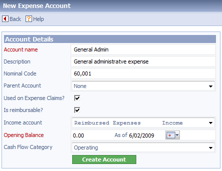 Creating a new Expense Account