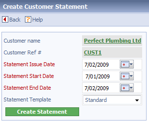 The Create Customer Statement Page