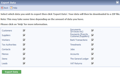 The Export Data Page