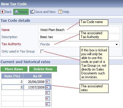 Entering Tax Codes