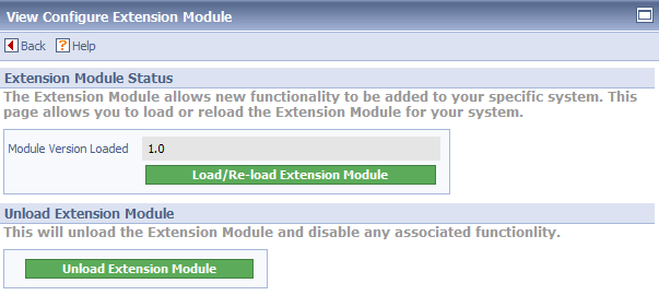 Screen for loading and unloading the Extension Module