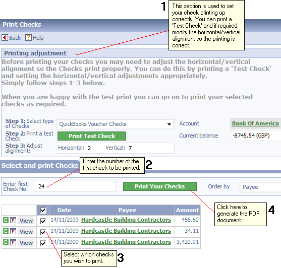 The Print Checks page