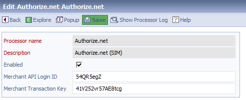 Authorize.net Setup Page