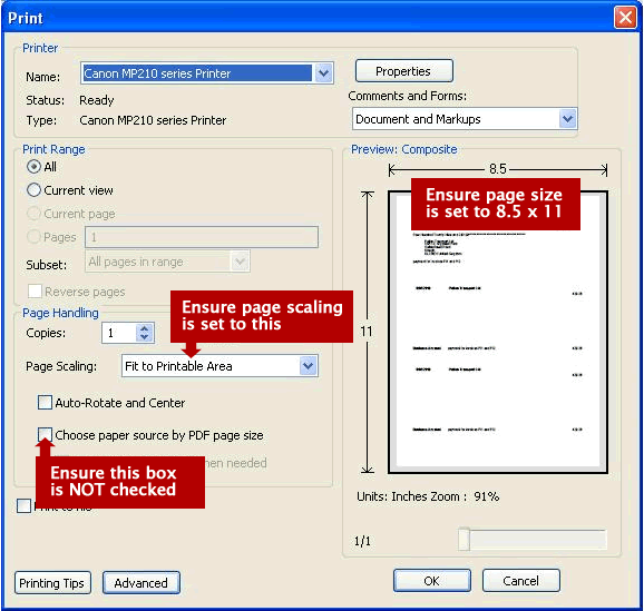 Printer setup for printing Checks